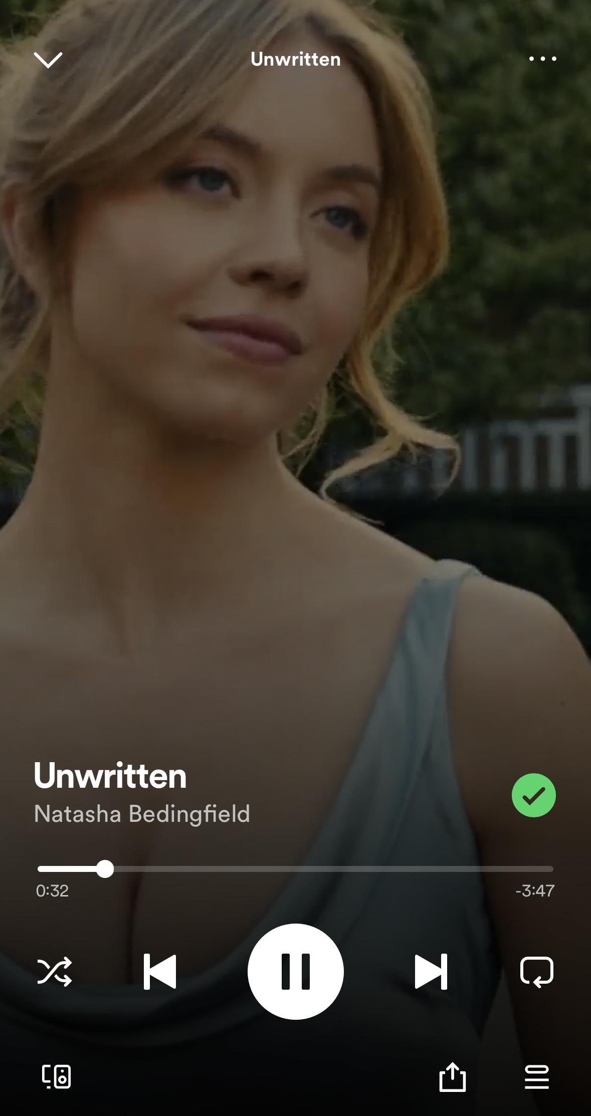 The Spotify canvas for Natasha Bedingfield's Unwritten featuring clips from the film Anyone But You