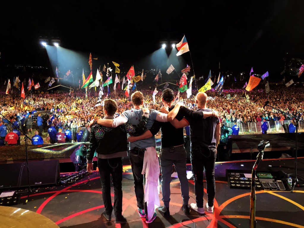 Coldplay on the Pyramid Stage at Glastonbury in 2019